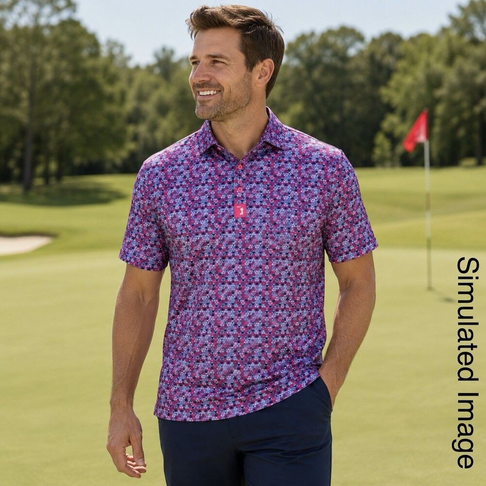 Bogey Bros Golf Polo Mens XL Pink Blue Bikini Bottoms Novelty Stretch Shirt